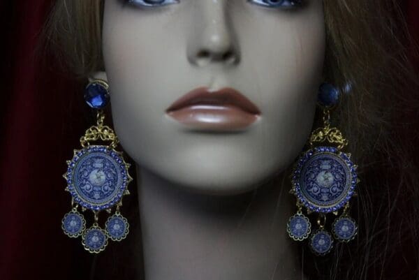 SOLD! 1994 Itlian Renaissance Tile Cherub Print Stunning Massive Earrings - Image 4