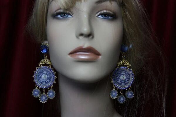 SOLD! 1994 Itlian Renaissance Tile Cherub Print Stunning Massive Earrings - Image 5