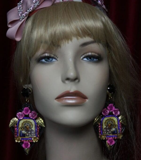 SOLD! 2001Virgin Mary Massive Black Filigree Studs - Image 5