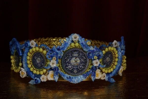 SOLD! 2005 Italian Tile Print Hand PAinted Enamel Full Circle Crown - Image 8