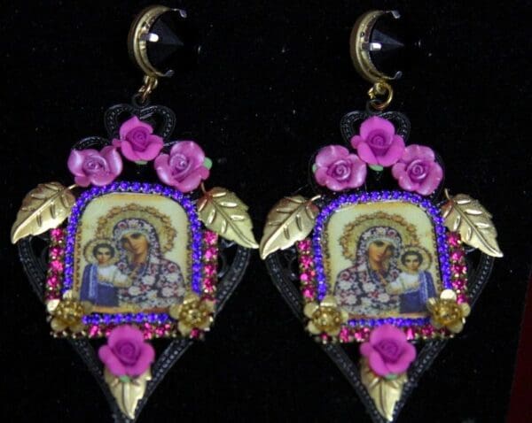 SOLD! 2001Virgin Mary Massive Black Filigree Studs