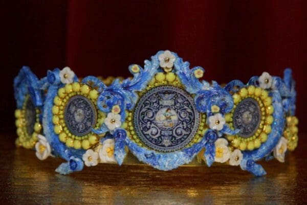 SOLD! 2005 Italian Tile Print Hand PAinted Enamel Full Circle Crown