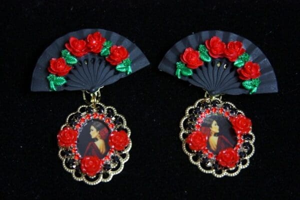 SOLD! 2009 Flamenco Black Fan Roses Cameo Studs