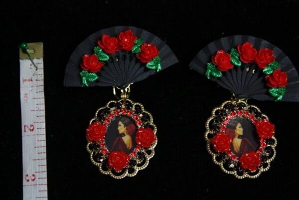 SOLD! 2009 Flamenco Black Fan Roses Cameo Studs - Image 3