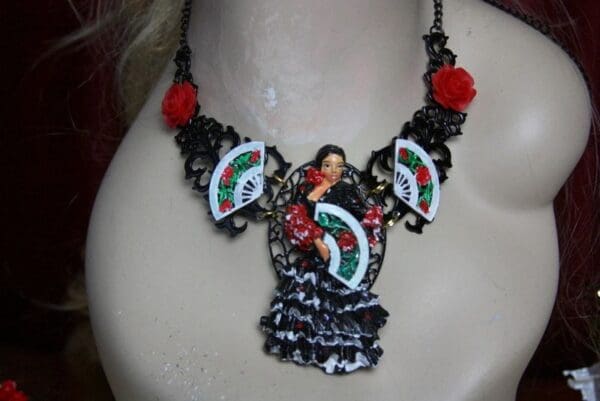 SOLD! 2010 Flamenco Dancer Fan Rose Hand Painted Set