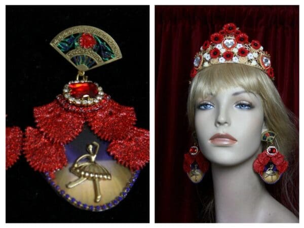 SOLD! 2012 Ballerina 3d Effect Fan Massive Light Weight Earrings Styds