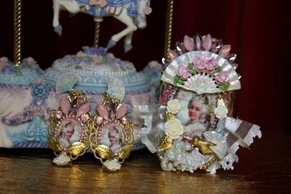 SOLD! 2015 Set Of Marie Antoinette Amazing Hand Painted Cuff+ Earrings - Image 5