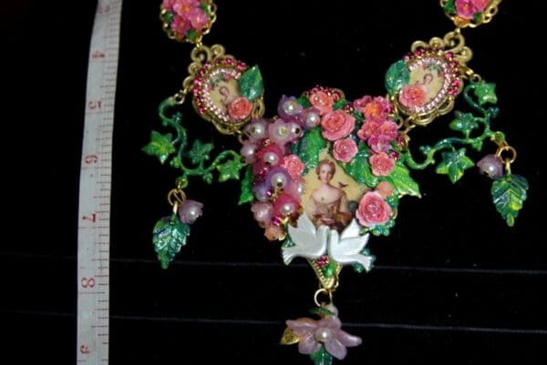 SOLD! 2020 Set Of Marie Antoinette 3 Cameo Flowers Dove Necklace+ Earrings - Image 9