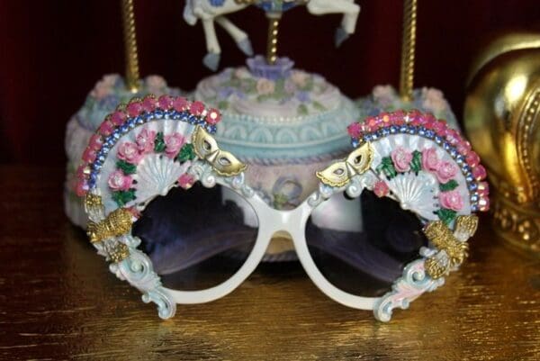 SOLD! 2031 Marie Antoinette Fan Mask Hand Painted Embellished Sunglasses - Image 2