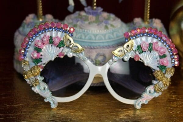 SOLD! 2031 Marie Antoinette Fan Mask Hand Painted Embellished Sunglasses - Image 8