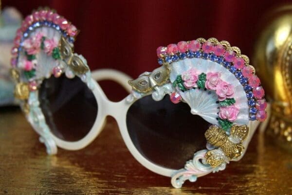SOLD! 2031 Marie Antoinette Fan Mask Hand Painted Embellished Sunglasses - Image 7