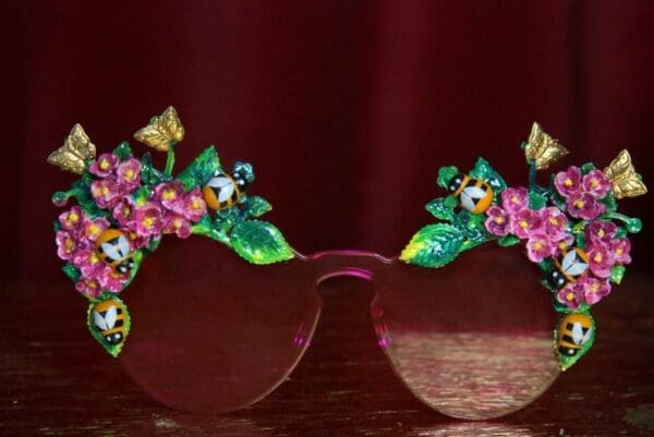 SOLD! 2034 Pink Clear Bee Hand Painted Flower Sunglasses - Image 7