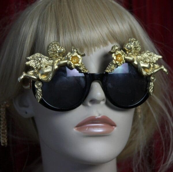 SOLD! 2035 Baroque Cherubs Flower Embellished Sunglasses - Image 2