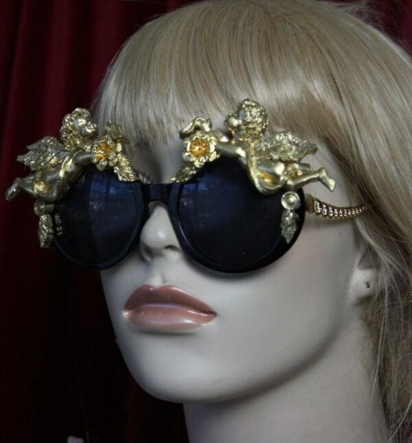 SOLD! 2035 Baroque Cherubs Flower Embellished Sunglasses - Image 6