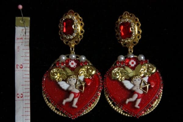 SOLD! 2042 Baroque Heart Cupid Adorable Crystal Earrings Studs - Image 2