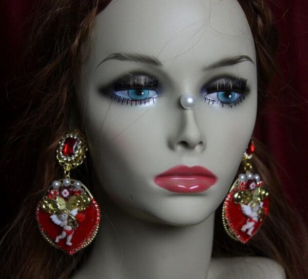SOLD! 2042 Baroque Heart Cupid Adorable Crystal Earrings Studs - Image 5