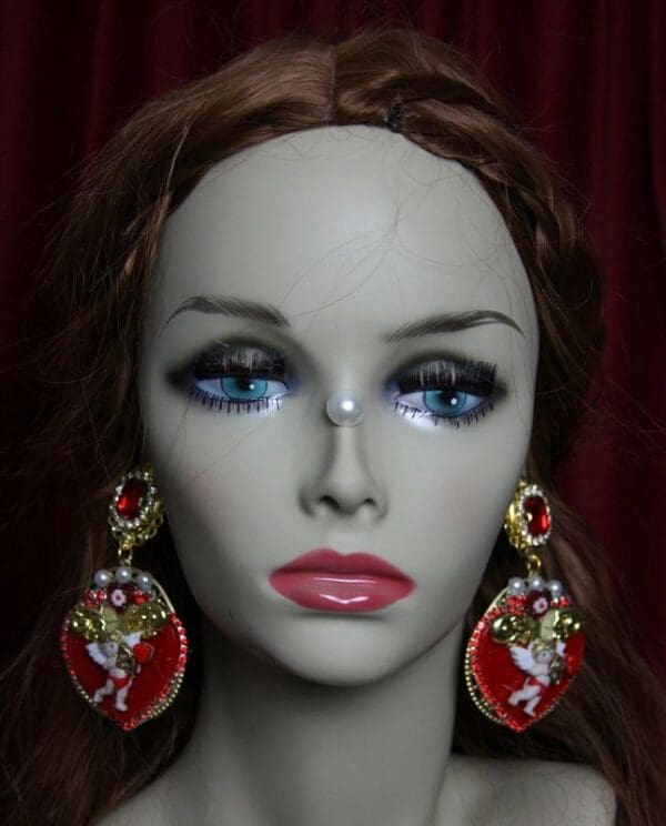 SOLD! 2042 Baroque Heart Cupid Adorable Crystal Earrings Studs - Image 3