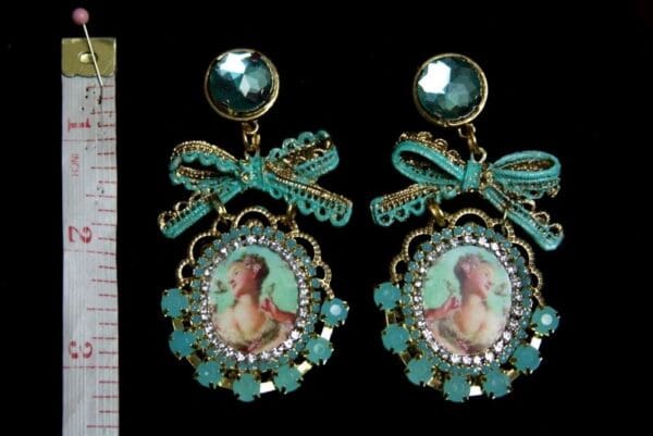 SOLD! 2049 Young Marie Antoinette Aqua Crystal Bow Studs - Image 3
