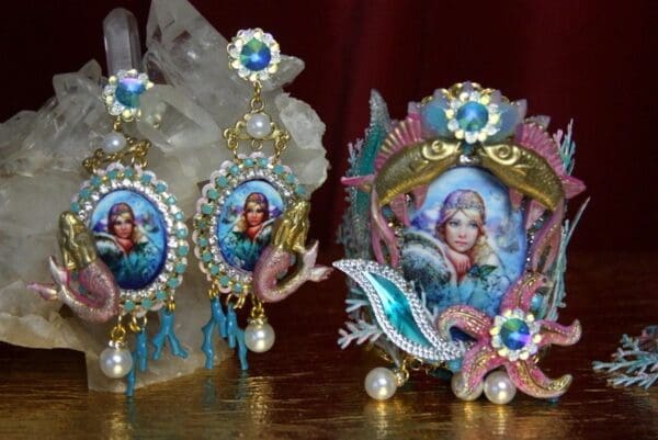 SOLD! 2058 Russian Mermaid Coral Seastar Massive Set Cuff + Earrings - Image 6