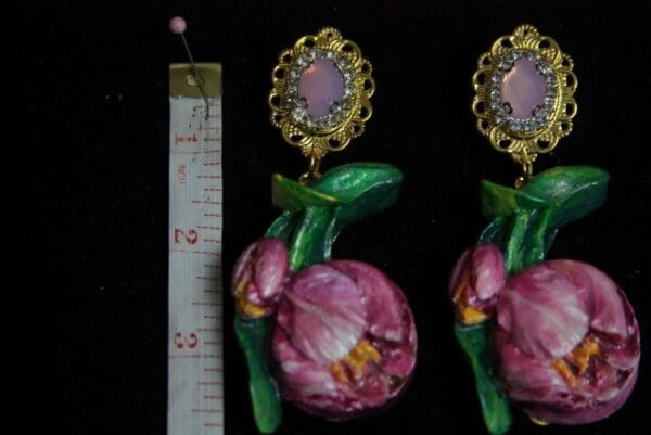 SOLD! 2059 Baroque Hand Painted Tulip Earrings - Image 6