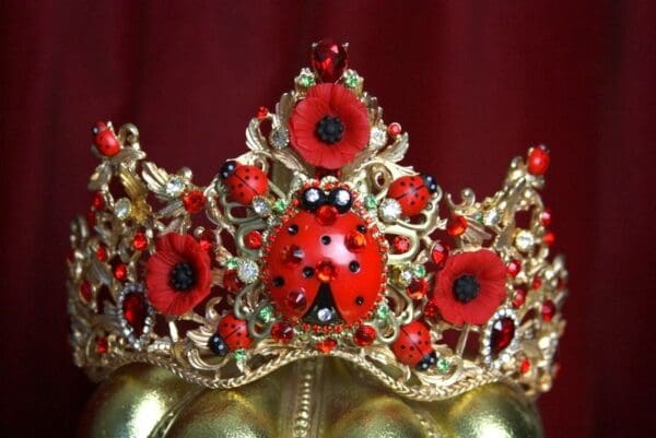 SOLD! 2121 Set Of Baroque Ladybug Red Crystal Tiara Crown+ Earrings - Image 2