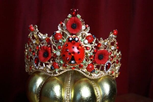 SOLD! 2121 Set Of Baroque Ladybug Red Crystal Tiara Crown+ Earrings - Image 4