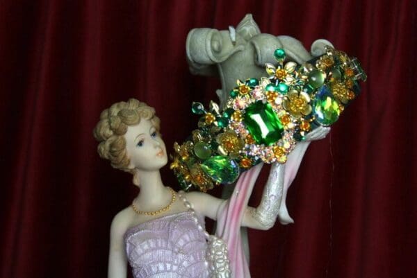 SOLD! 2129 Green Crystal Baroque Leaf Rose Headband - Image 9