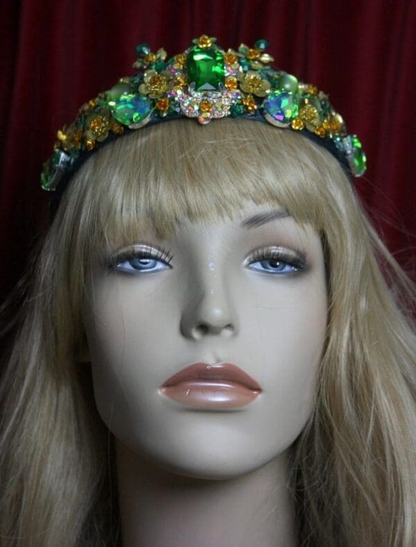 SOLD! 2129 Green Crystal Baroque Leaf Rose Headband - Image 8