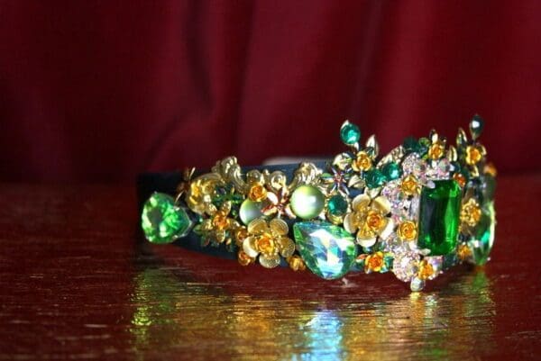 SOLD! 2129 Green Crystal Baroque Leaf Rose Headband - Image 2