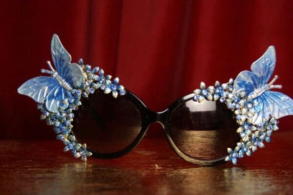 SOLD! 2134 Blue Pearlish Butterfly Flower Crystal Sunglasses - Image 4