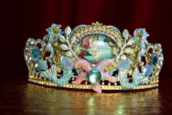 SOLD! 2136 Set Of Earrings+ Birth Of Venus Star Mermaids Hand Painted Tiara Crown - Image 4