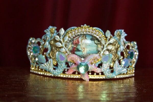 SOLD! 2136 Set Of Earrings+ Birth Of Venus Star Mermaids Hand Painted Tiara Crown - Image 8