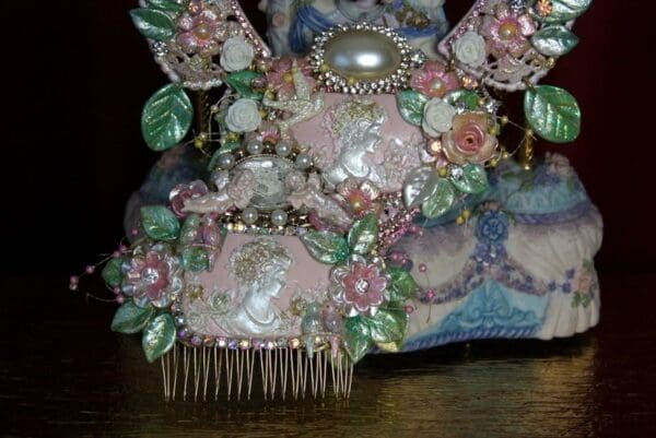 SOLD! 2139 Hand Painted Victorian Birds Cherubs Comb - Image 2