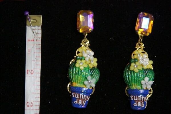 SOLD! 2161 Taormina Hand Painted Cactus Crystal Studs Earrings - Image 4