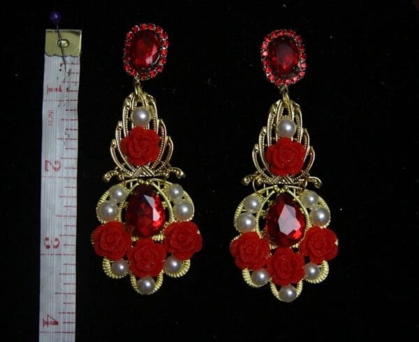 SOLD! 2177 Baroque Red Crystal Rose Pearl Studs - Image 4