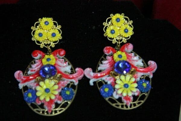 SOLD! 2185 Designer Inspired Massive Hand Painted Curves Yellow Flower Studs - Image 4