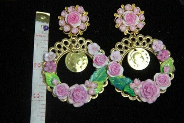 SOLD! 2201 Baroque Pale Roses Roman Coin Studs Earrings - Image 4