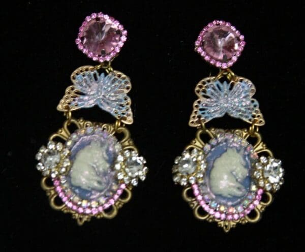 SOLD! 2203 Unicorn Pearlish Butterfly Studs Earrings