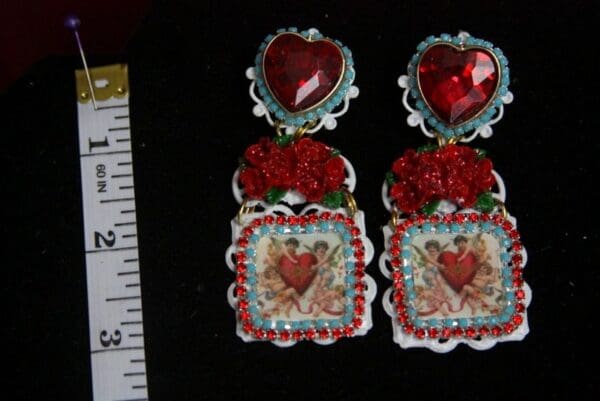 SOLD! 2215 Cupids Caroque Adorable Red Rose Heart Studs Earrings - Image 6