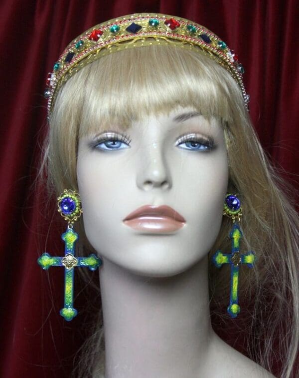 SOLD! 2220Hand Painted Designer Inspired Cross Massive Crystal Studs Earrings - Image 3