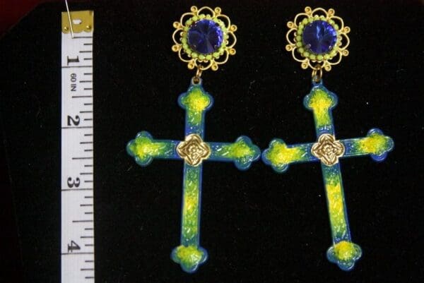 SOLD! 2220Hand Painted Designer Inspired Cross Massive Crystal Studs Earrings - Image 4