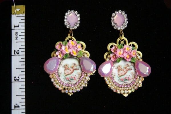 SOLD! 2221 Victorian Hand Painted Flower Venus Cameo Studs Earrings - Image 5