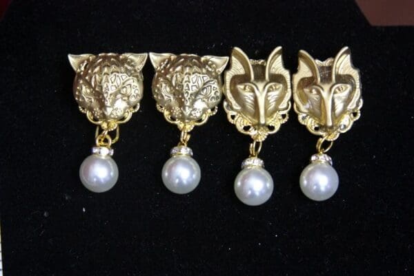 SOLD! 2222 Designer Inspired Fox Leopard Pearl Studs Earrings - Image 5