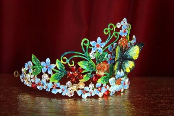 SOLD! 2223 Hand Painted Butterfly Art Nouveau Crystal Tiara Crown - Image 5