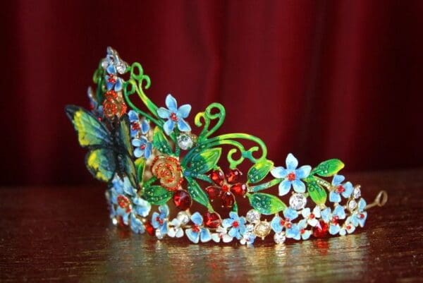 SOLD! 2223 Hand Painted Butterfly Art Nouveau Crystal Tiara Crown - Image 6
