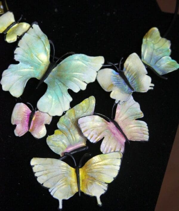 SOLD! 2226 Hand Painted Pale Colorful Enamel Butterfly Necklace - Image 4
