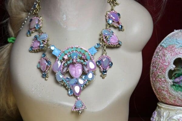 SOLD! 2227 Genuine Jasper Carved Face Pale Pink Aqua Necklace