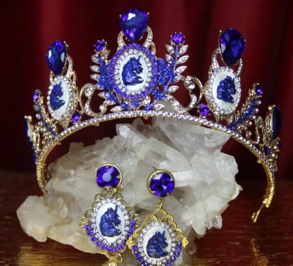 SOLD! 2230 Set Of Baroque Unicorn Crystal Tiara+ Earrings - Image 2