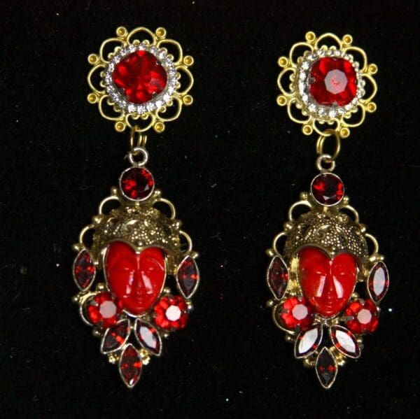 SOLD! 2238 Genuine Jasper Garnet Red Crystal Carved Face Studs