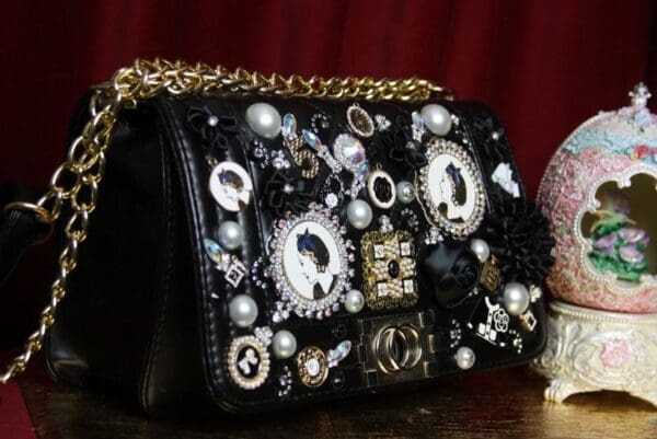 SOLD! 2240 Madam Coco Embellished Brooches Handbag - Image 5